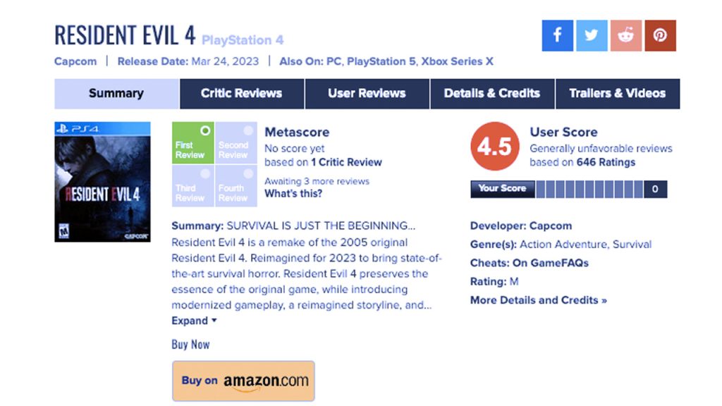 Resident Evil 4 Remake es víctima del 'review bombing' en Metacritic -  Reflotes